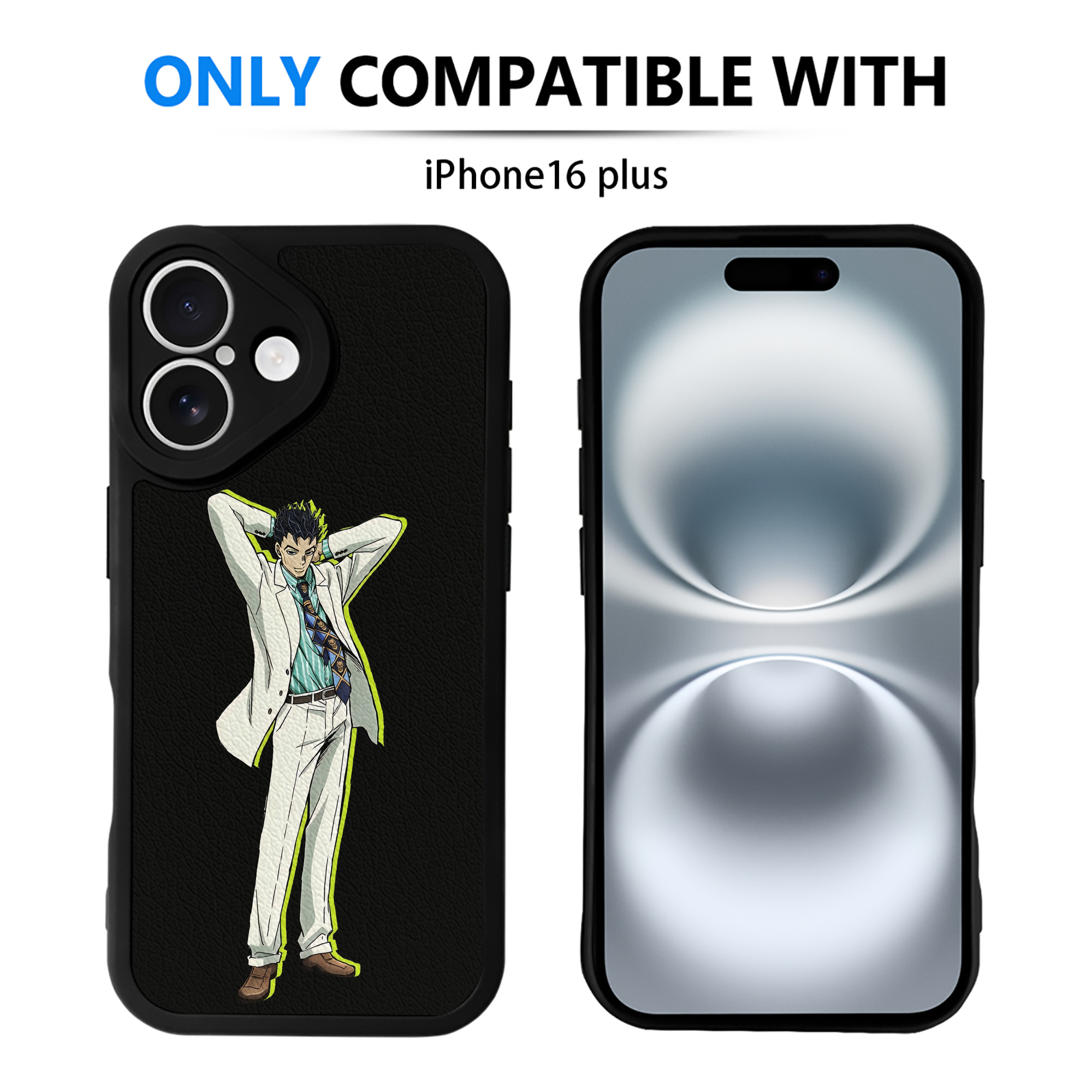 （画像用） ジョジョの奇妙な冒険 きら よしかげ JoJo's Bizarre Adventure Kira Yoshikage 【iPhone 16シリーズ対応】シリコンスマホケース（レザー調） 材質：シリコン